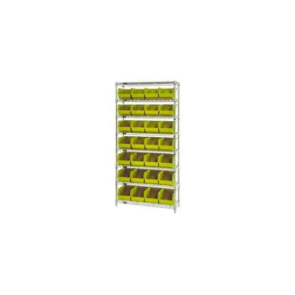 Global Industrial Chrome Wire Shelving w/ 28 Stacking Yellow Bins, 36inW x 12inD x 74inH, Gray 268926YL - main